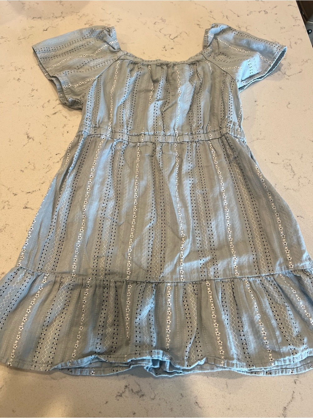Art Class Girls Light Blue Eyelet Stripe Dress - 5T
